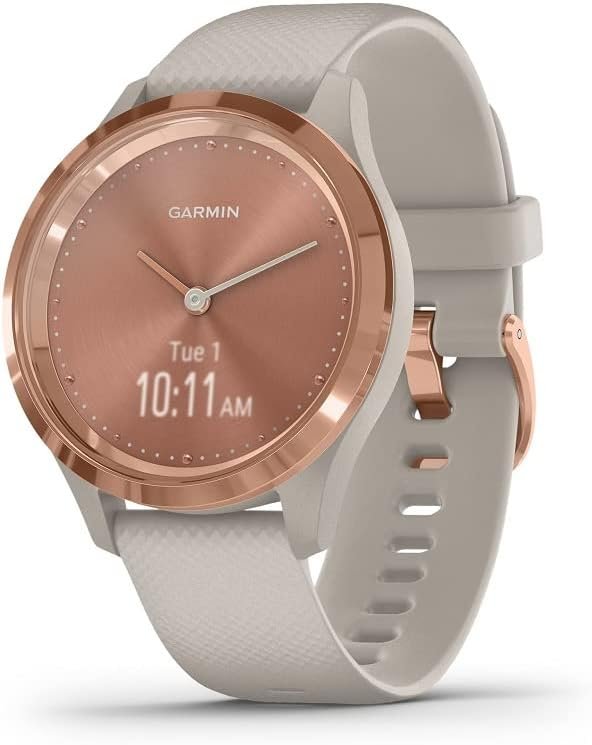 Garmin Hybrid Smartwatch with Real Watch Hands and Hidden Color Touchscreen Displays,Sleep Monitor rose gold with light sand case and band, 39mm, 010-02238-02