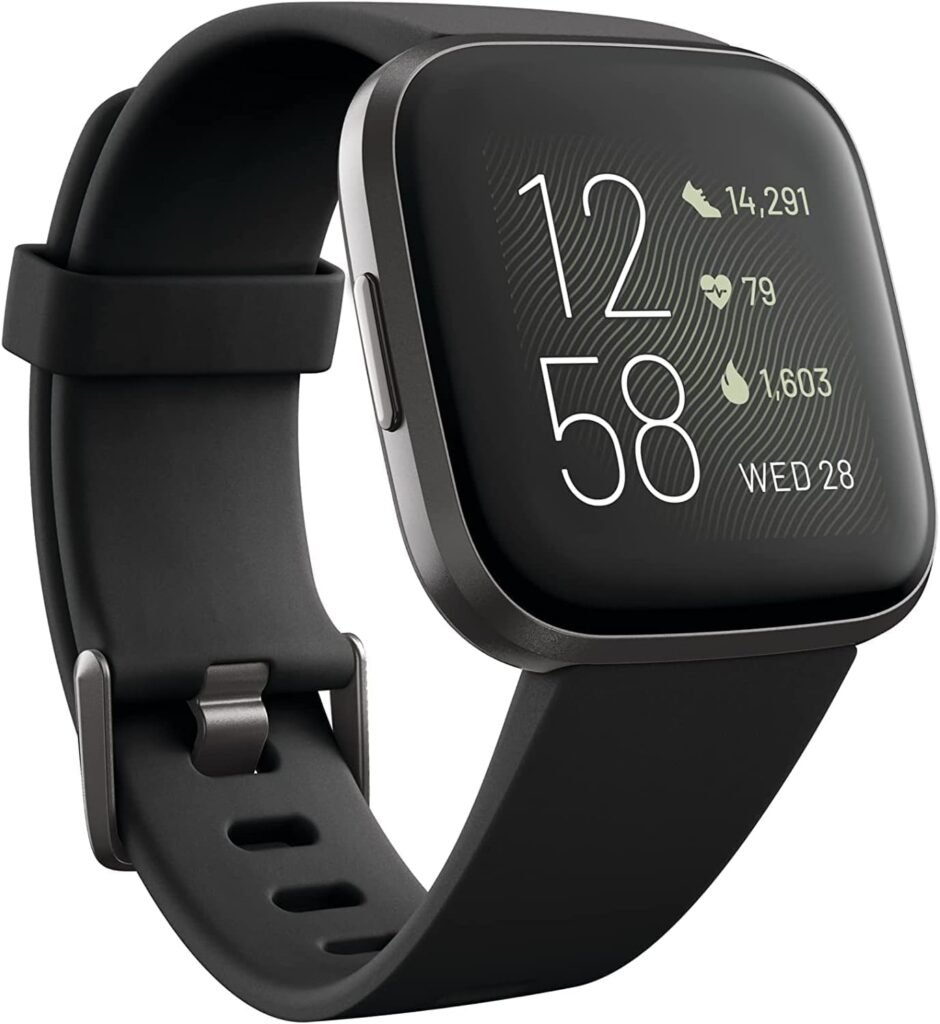 Fitbit Versa 2 Health  Fitness Smartwatch with Heart Rate, Music, Alexa Built-in, Sleep  Swim Tracking, Black/Carbon, One Size (S  L Bands Included) (Renewed)